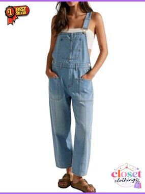 LifeShe Womens Cotton Blend Jean Bib Overalls Adjustable Straps denim Jumpsuit
